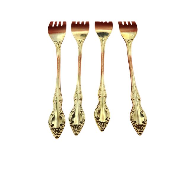 Set of 4 Golden Rexford Gold Electroplate Forks 7.5” National Stainless Japan - Picture 7 of 7